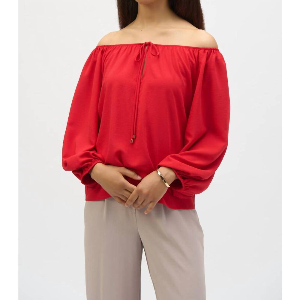 NEW JOSEPH RIBKOFF off-shoulder eggshell flared top in radiant red